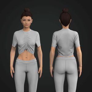 Ladies Front Ruching Set In Sleeve Relaxed Crop Tee Tech Pack