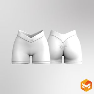 Ladies Front Ruching V-Shaped Waistband Biker Shorts 3D Garment