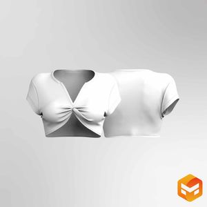 Ladies Front Twisted Plunge Neckline Crop Top - 3D Garment