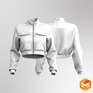 Ladies Full Zip Cargo Pocket Relaxed Cropped Jacket - 3D garment 3D Garment