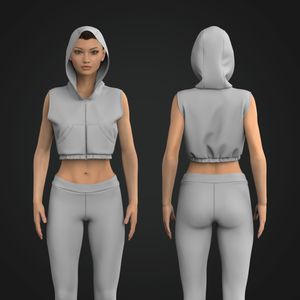 Ladies Full Zip Cropped Gathered Waistband Sleeveless Hoodie Tech Pack