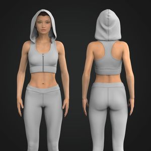 Ladies Full Zip Racer Back Hooded Sports Bra Tech Pack