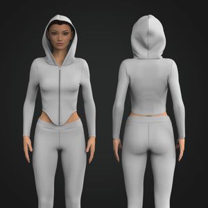 Ladies Full Zip Scallop Bottom Fitted Hoodie Tech Pack