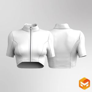 Ladies Full Zip Up Short Sleeve Crop Jacket - 3D Garment