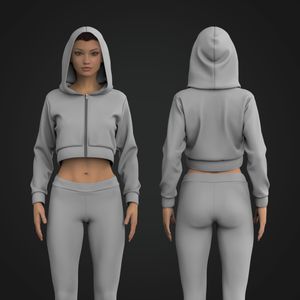 Ladies Full Zip Waist Length Cuffed Hoodie Tech Pack