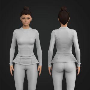 Ladies Funnel Neckline Flared Long Sleeve Top Tech Pack