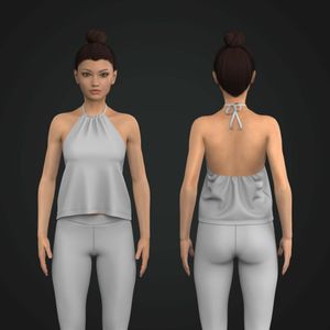 Ladies Gathered Backless Halter Neck Relaxed Top Tech Pack