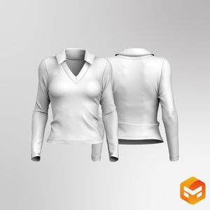 Ladies Golf Turn Down Lapel Collar Long Sleeve Top 3D Garment