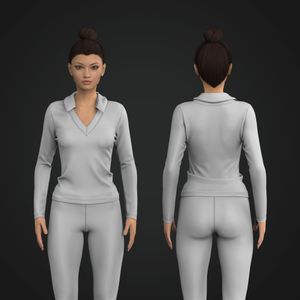 Ladies Golf Turn Down Lapel Collar Long Sleeve Top Tech Pack