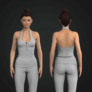 Ladies Half Zip Backless Halter Neckline Top Tech Pack