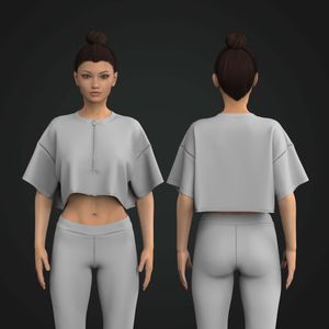 Ladies Half Zip Drop Shoulder Oversized Crop Tee Tech Pack