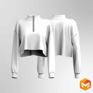 Ladies Half Zip Oversized Drop Shoulder High Neckline Sweater - 3D Garment