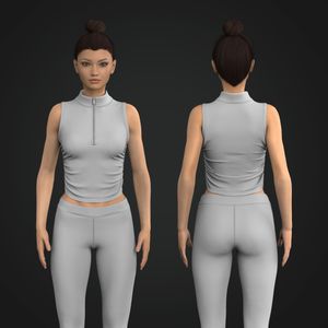 Ladies Half Zip Side Ruching Crop Tank Top Tech Pack