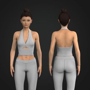 Ladies Halter Neck Cut Out Fitted Crop Top Tech Pack
