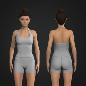 Ladies Halter Neckline Open Back 5.00 Inch Inseam Bodysuit Tech Pack