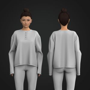 Ladies Henley Collar Drop Shoulder Oversized Long Sleeve Tee Tech Pack