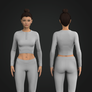 Ladies Henley Collar Fitted Long Sleeve Crop Top Tech Pack