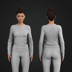 Ladies Henley Collar Set In Sleeve Relaxed Ribbed Tee Tech Pack