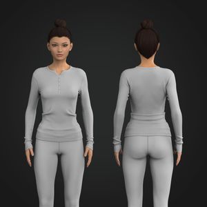 Ladies Henley Neckline Long Sleeve Tee