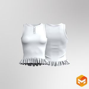 Ladies Henley Neckline Ruffled Bottom Tank Top 3D Garment