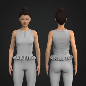 Ladies Henley Neckline Ruffled Bottom Tank Top Tech Pack