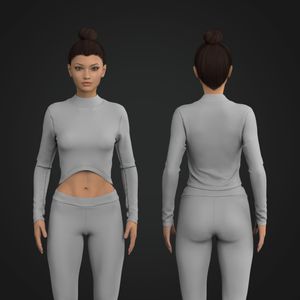 Ladies High Neck Curved Bottom Long Sleeve Crop Top Tech Pack