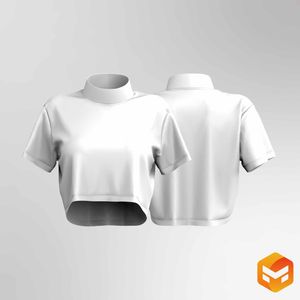 Ladies High Neck Drop Shoulder Crop Tee - 3D Garment