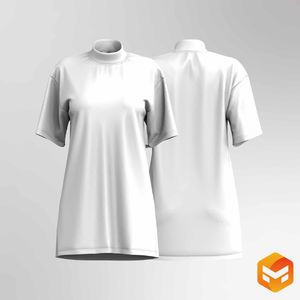 Ladies High Neck Drop Shoulder Relaxed Shirt Dress - 3D Garment