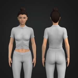 Ladies High Neck Front Ruching Short Sleeve Top Tech Pack