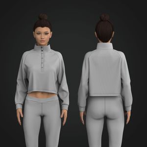 Ladies High Neck Henley Cropped Sweater Tech Pack