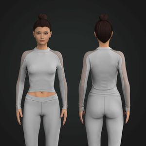 Ladies High Neck Long Sleeve Fitted Mesh Top Tech Pack
