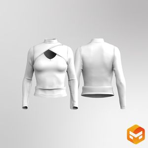 Ladies High Neck Overlapping Front Cutout Long Sleeve Tee 3D Garment