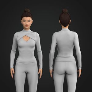 Ladies High Neck Overlapping Front Cutout Long Sleeve Tee Tech Pack