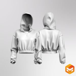 Ladies High Neck Oversized Crop Hoodie 3D Garment