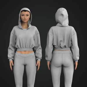 Ladies High Neck Oversized Crop Hoodie Tech Pack