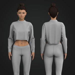 Ladies High Neck Relaxed Long Sleeve Crop Top Tech Pack