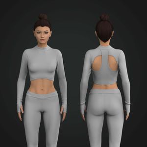 Ladies High Neck Runners Sleeve Back Cut Out Crop Top Tech Pack