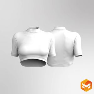 Ladies High Neck Set In Sleeve Fitted Crop Tee - 3D Garment