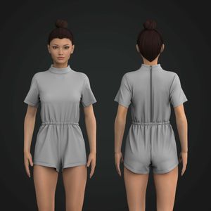 Ladies High Neck Short Sleeve 3.00 Inch Inseam Jumpsuit