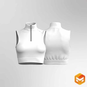 Ladies High Neck Zip Up Ribbed Tank Top - 3D Garment