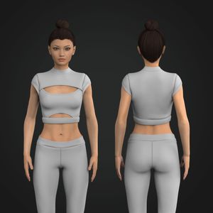 Ladies High Neckline Front Cut Out Cap Sleeve Crop Tee Tech Pack