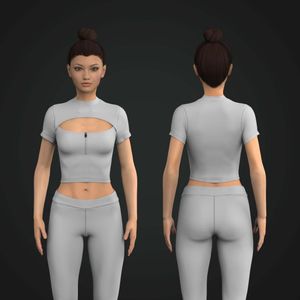 Ladies High Neckline Front Cut Out Zip Crop Tee Tech Pack