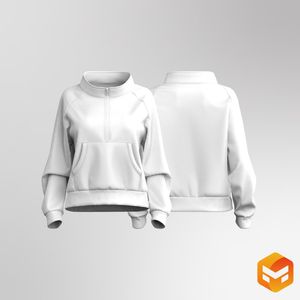Ladies High Neckline Half Zip Knuckle Length Sweater - 3D Garment