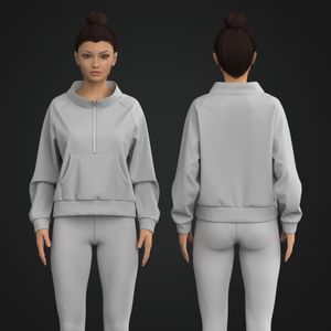 Ladies High Neckline Half Zip Knuckle Length Sweater Tech Pack