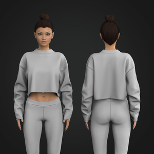 Ladies High Neckline Knuckle Length Oversized Cropped Sweater Tech Pack