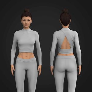 Ladies High Neckline Overlapping Back Cut Out Long Sleeve Crop Top Tech Pack