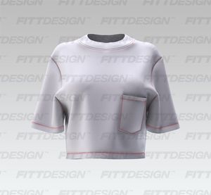 Ladies High Neckline Oversized Patch Pocket Crop Tee Smart Mockup