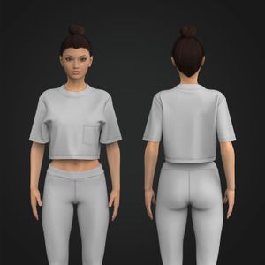 Ladies High Neckline Oversized Patch Pocket Crop Tee Tech Pack