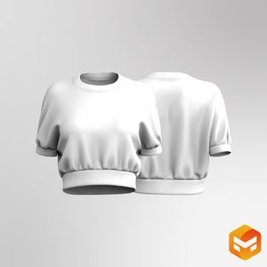 Ladies High Neckline Relaxed Cuffed Tee 3D Garment