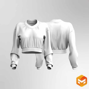 Ladies High V-Shaped Neckline Oversized Sweater - 3D Garment